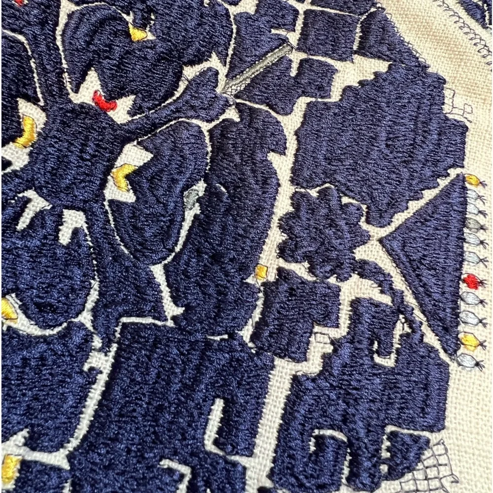 Williams Sonoma Blue White Antique Jaipur Embroidered Lumbar Pillow Cover NEW